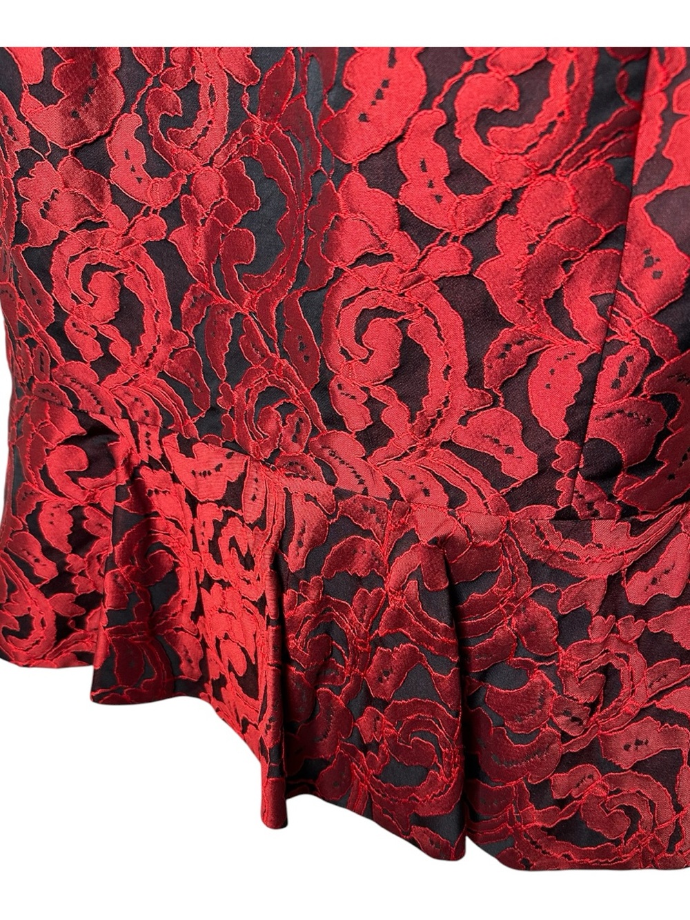 Ann Taylor Jacquard Cocktail Dress Size 8 Red Black Flounce Peplum Hem New - Picture 5 of 12